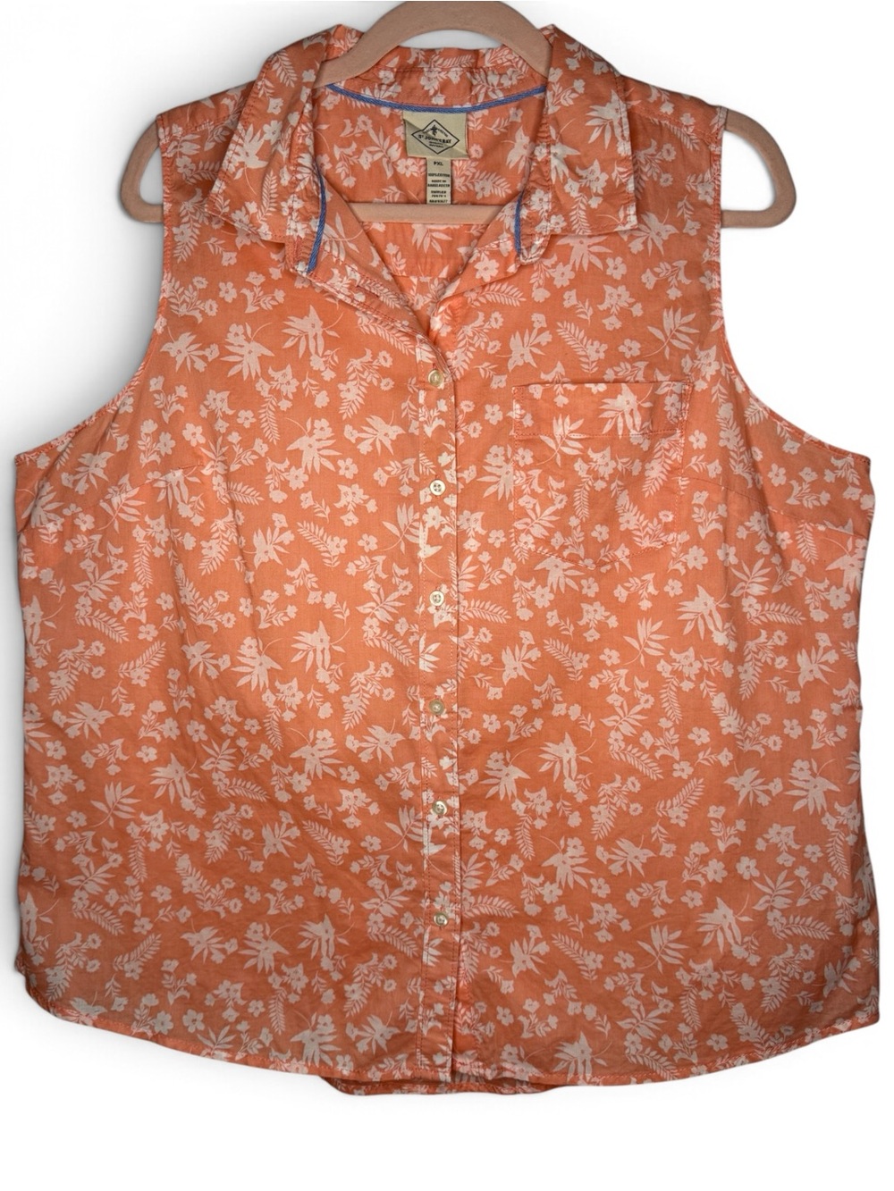 St John’s Bay Coral Tropical Floral Sleeveless Botton Down Shirt Size Petite XL